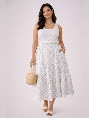 Hill House Home Florence Nap Skirt Butterfly Terrace Tiered Cotton Feminine M